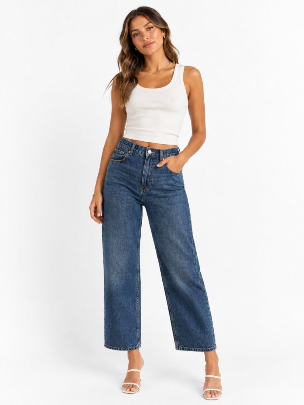 H&M Divided High Waist Wide Leg Ankle Jeans - 6 - Picture 3 of 11